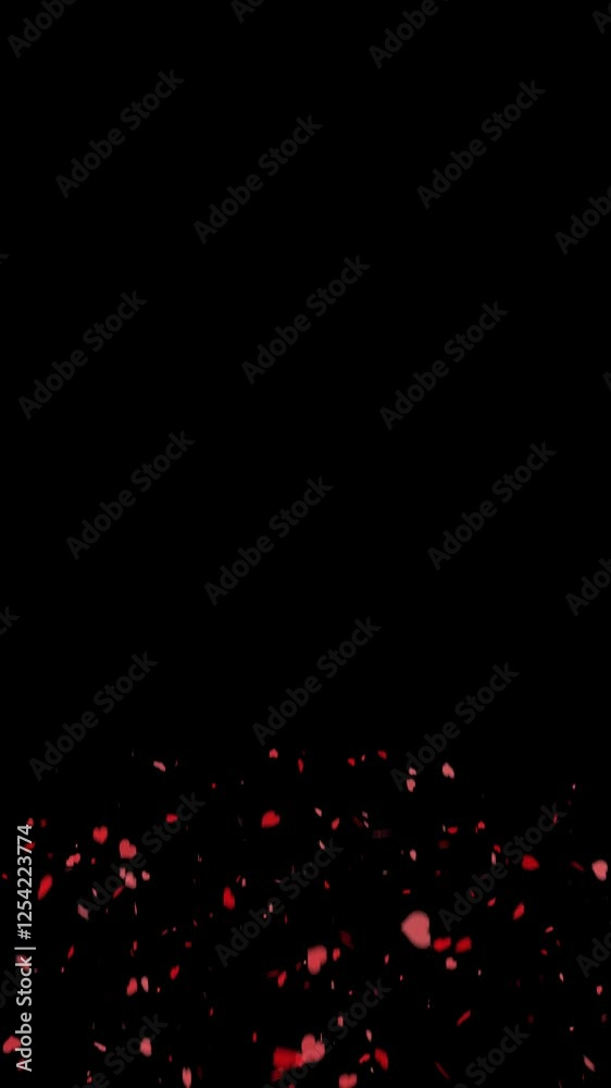 Hearts Confetti Particles Explosion On Black For Valentines Day