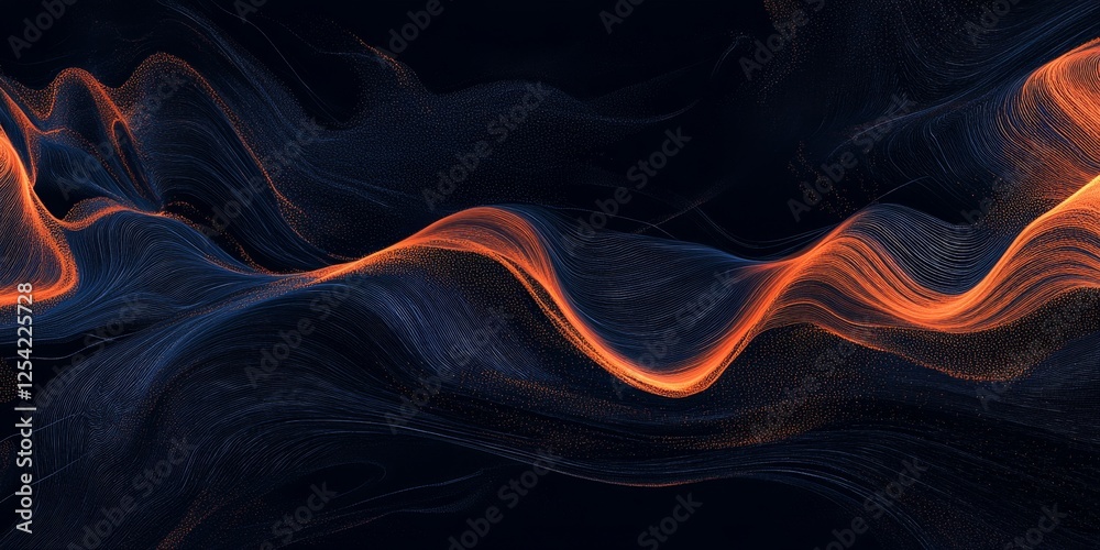 Fototapeta premium Abstract orange wave flowing dark background, digital art, website banner