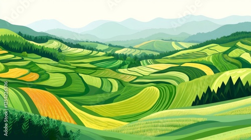 Pixelated Colorful Terraced Hills Landscape