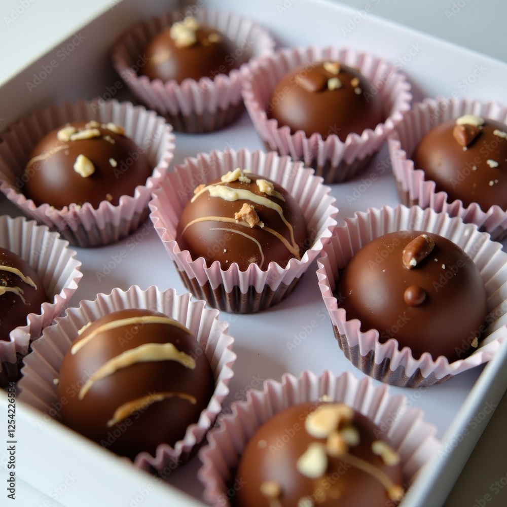 Close-up of individually wrapped chocolates in a gift box , snack, gift box Close-up of individually wrapped chocolates in a gift box , snack, gift box