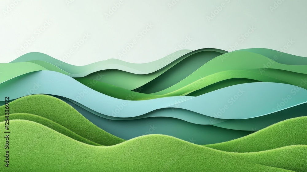 Abstract Paper Cut Landscape with Vibrant Greens and Blues Abstract Paper Cut Landscape with Vibrant Greens and Blues