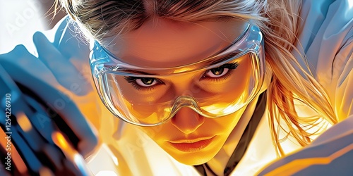Focused scientist in protective gear conducting research in laboratory environment
