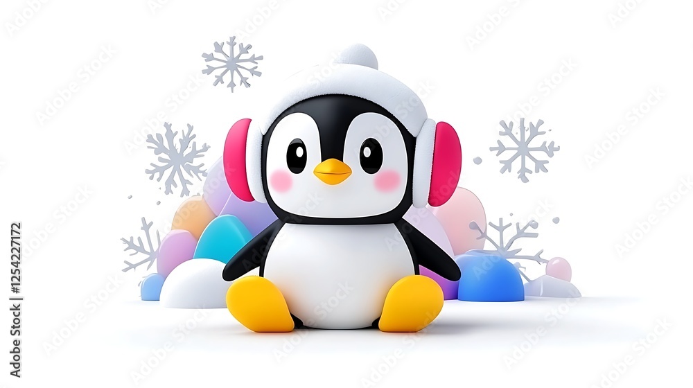 Adorable Cartoon Penguin in Winter Wonderland Setting