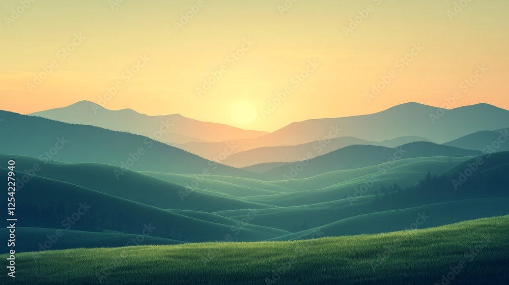 Pastel Sunrise Over Rolling Hills Pastel Sunrise Over Rolling Hills