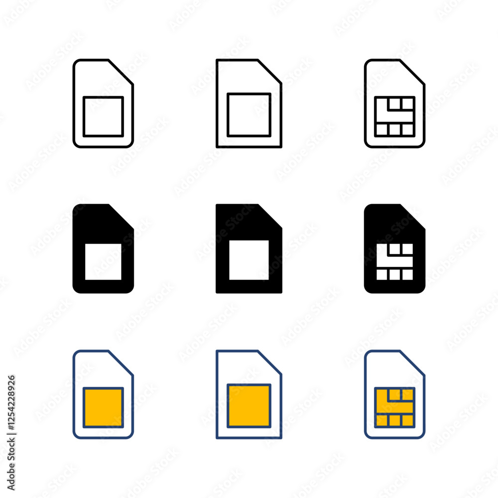 Sim card icon set. dual sim card icon vector Sim card icon set. dual sim card icon vector