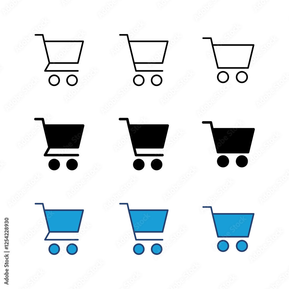 Shopping icon set. Shopping cart icon. Trolley icon vector Shopping icon set. Shopping cart icon. Trolley icon vector