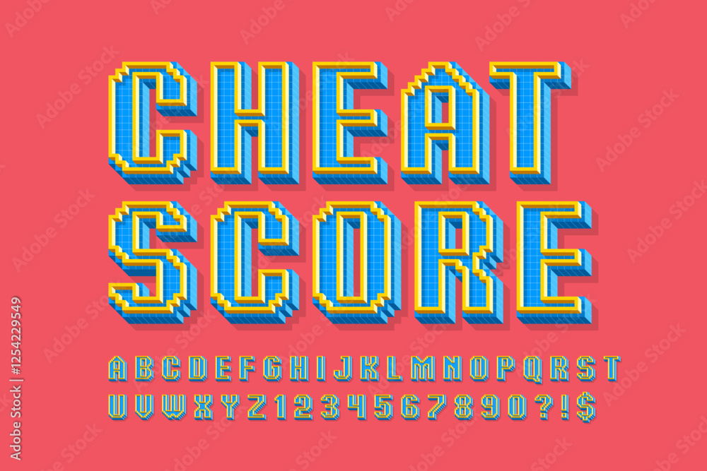 Naklejka premium Pixel stylized vector alphabet design. High contrast and sharp, retro-futuristic.