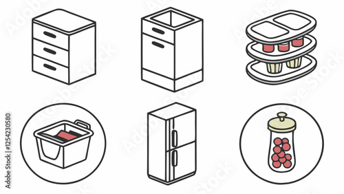 Cute Cartoon Kitchen and Storage Icons