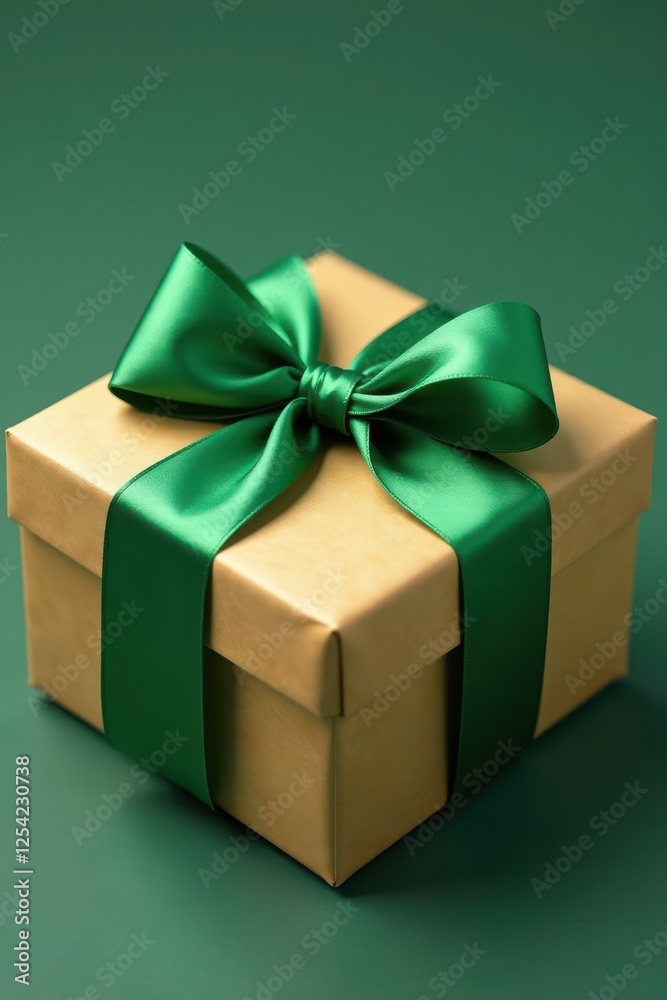 Obraz premium Emerald silk ribbon elegantly tied around a gift , bow, Christmas, anniversary