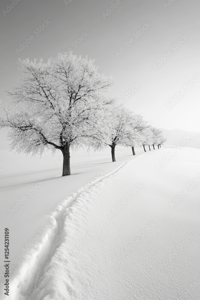 Obraz premium Black and white photo of a path next to trees