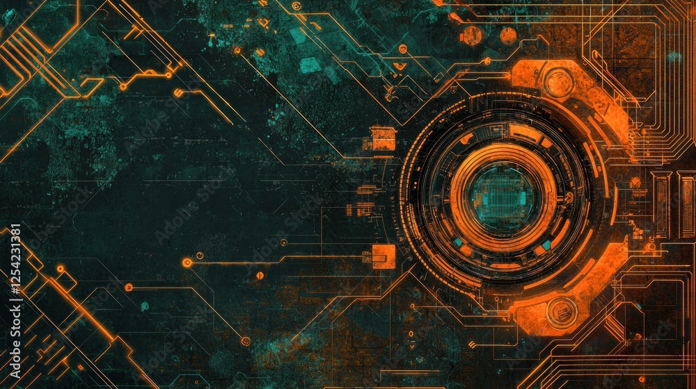Obraz premium Abstract circuit board design, futuristic lens, digital technology background, for screensaver or wallpaper use