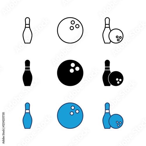Bowling icon set. bowling ball and pin icon. bowling pins