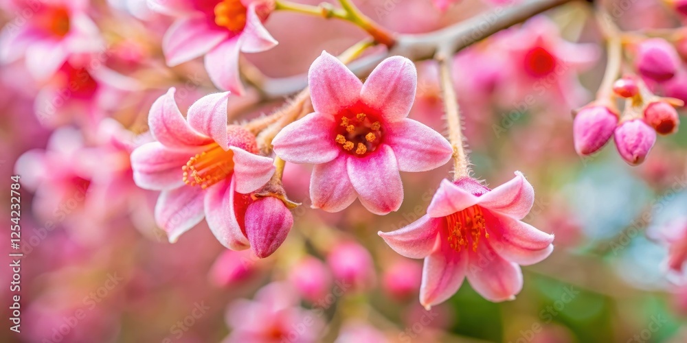 Delicate pink brachychiton flower with intricate details and soft petals in a natural garden setting Delicate pink brachychiton flower with intricate details and soft petals in a natural garden setting