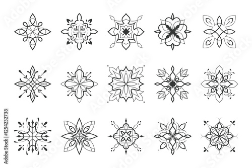 Set of decorative ornamental floral elements