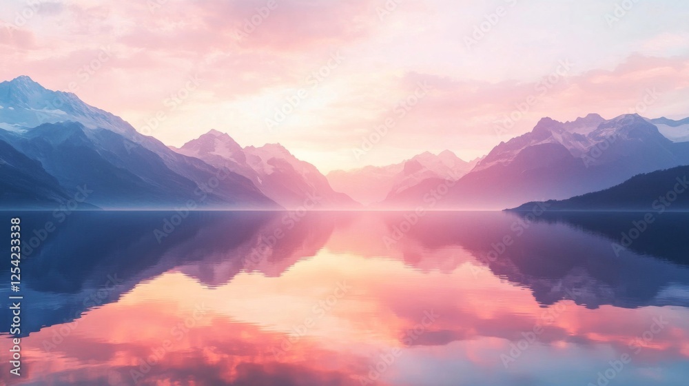 Obraz premium Majestic Mountain Lake Sunrise Sunset Panorama