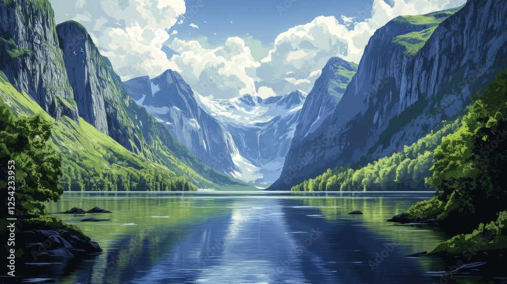 Pixel Art Mountain Valley Landscape Pixel Art Mountain Valley Landscape