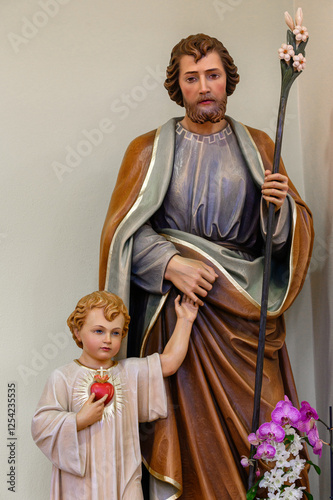 Saint Joseph with Child Jesus. St James Church in Medjugorje, Bosnia and Herzegovina.