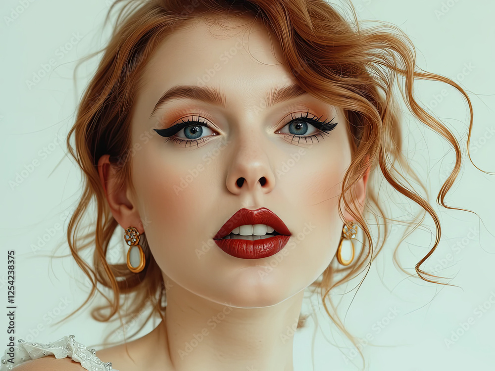 Fototapeta premium Portrait d’une femme élégante aux cheveux roux et maquillage glamour