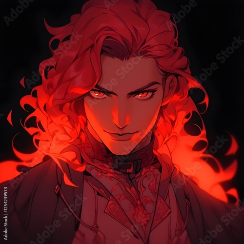 anime portrait of man with red hair