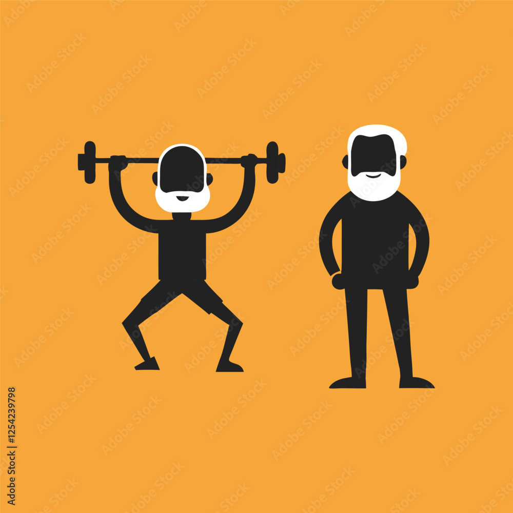 Senior Man Exercising with Dumbbells – Fitness and Strength Training Illustration Senior Man Exercising with Dumbbells – Fitness and Strength Training Illustration