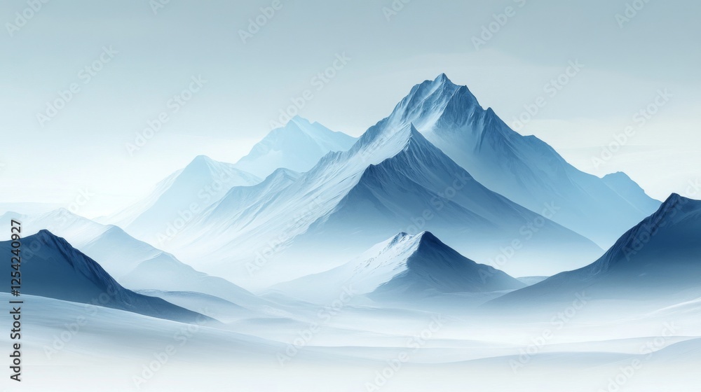 Misty Snowy Mountain Range Landscape Misty Snowy Mountain Range Landscape