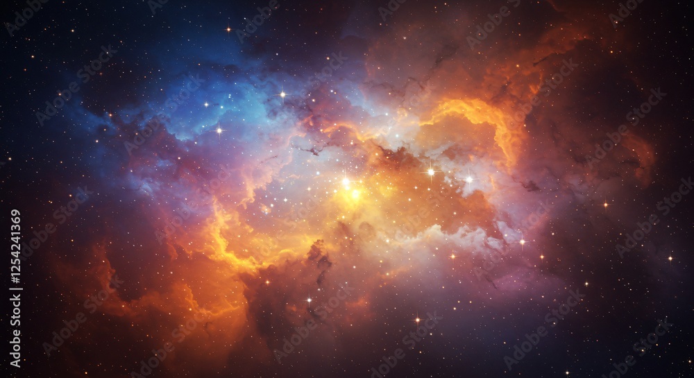 Obraz premium Cosmic nebula-inspired textures with vibrant colors and glowing stars