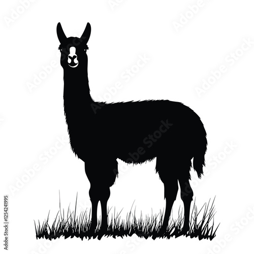 Black Silhouette of a Llama and Alpacas - Vector Clipart Design