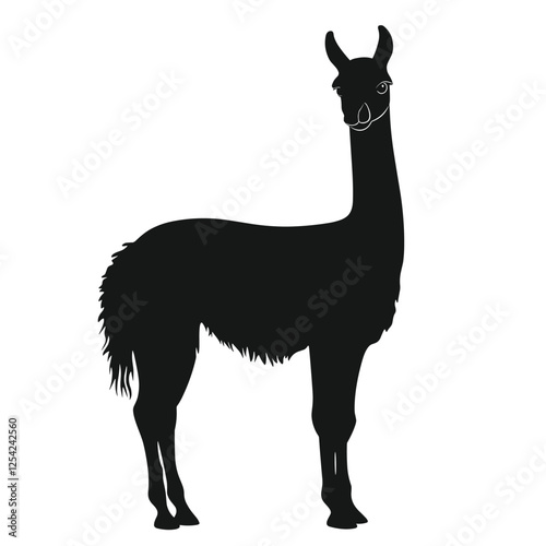 Black Silhouette of a Llama and Alpacas - Vector Clipart Design