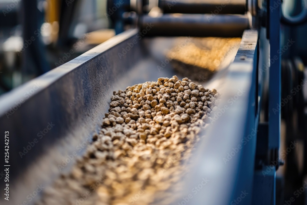 A closeup of raw materials being loaded into a production machine symbolizing the beginning of the manufacturing process and the local sourcing of materials that benefit the economy A closeup of raw materials being loaded into a production machine symbolizing the beginning of the manufacturing process and the local sourcing of materials that benefit the economy