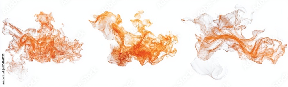Fototapeta premium Orange flame wisps, studio shot, white background, design element