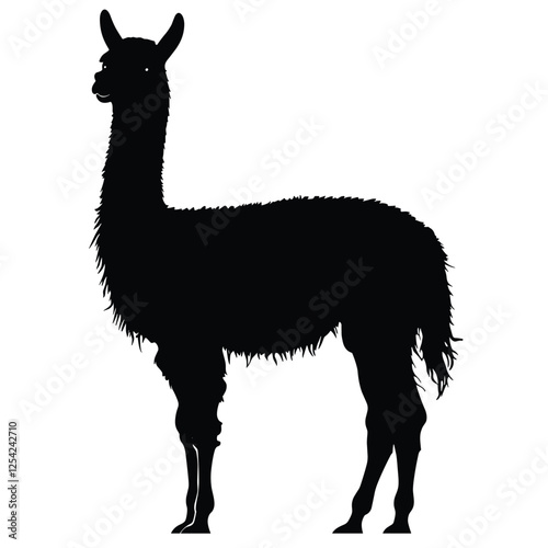 Black Silhouette of a Llama and Alpacas - Vector Clipart Design