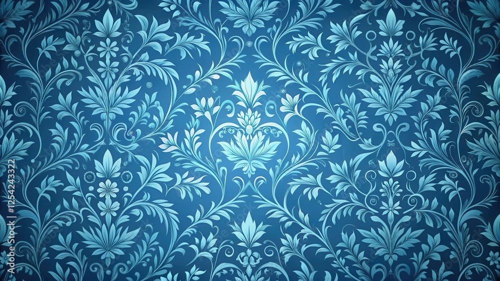 Intricate floral patterns on a elegant blue wallpaper background Intricate floral patterns on a elegant blue wallpaper background