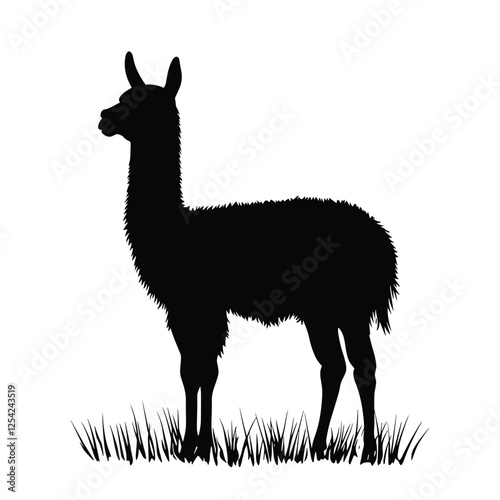 Black Silhouette of a Llama and Alpacas - Vector Clipart Design