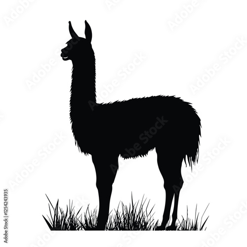 Black Silhouette of a Llama and Alpacas - Vector Clipart Design