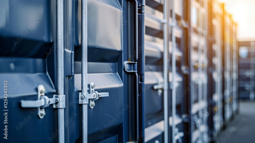 Close-up of a stack of shipping containers with blurred background, symbolizing international trade and tariffs, Close-up of a stack of shipping containers with blurred background, symbolizing international trade and tariffs,