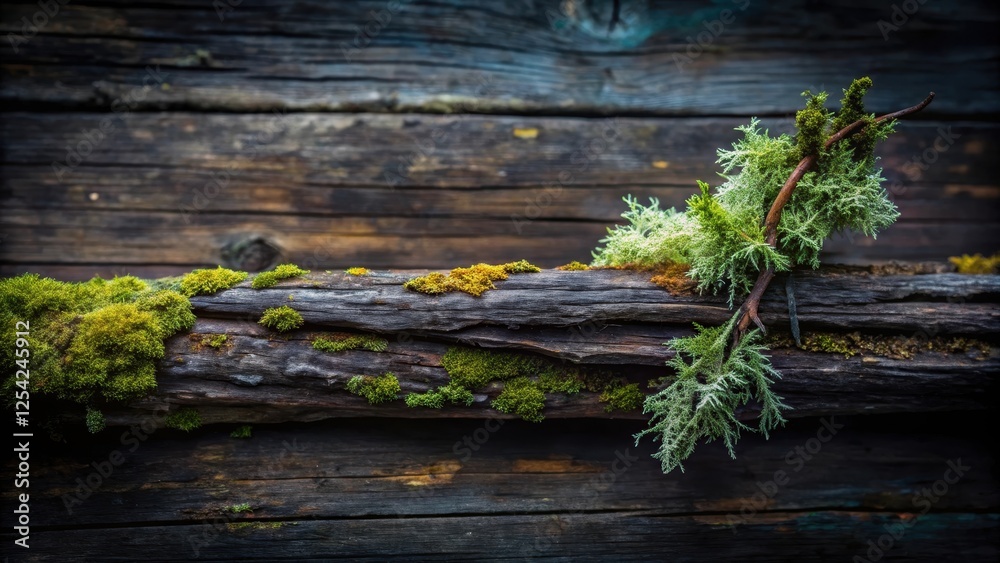 Fototapeta premium Dark wood planks background with a single fallen branch