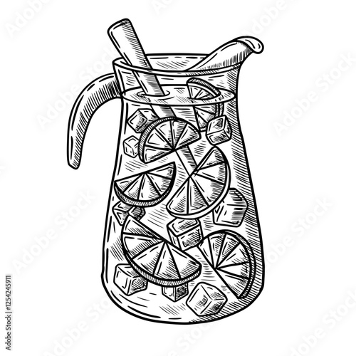 Vector hand drawn illustration of jug of sangria typical Spanish drink appetizer restaurant
