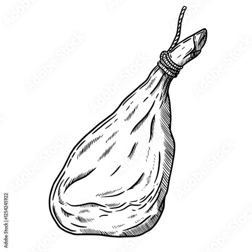 Hand drawn vector illustration of cured ham, pork leg, restaurant appetizer, Spanish food