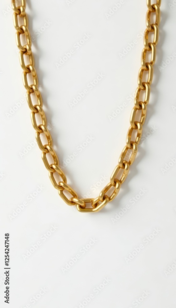 Thick gold chain necklace, simple design, isolated on white, gold, metal, precious Thick gold chain necklace, simple design, isolated on white, gold, metal, precious