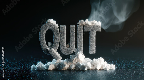Quitting smoking according to the concept of drug addiction treatment. Quit formed from ashes, symbolizing powerful message of change and resilience