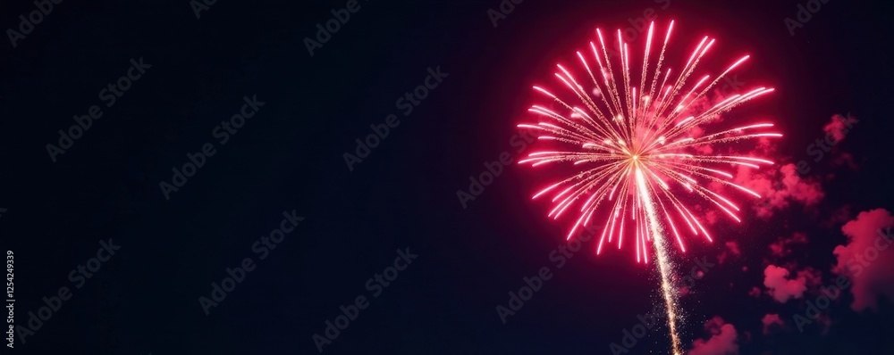 Fototapeta premium Vibrant fireworks explode against a stark black night sky , magical, color, night photography