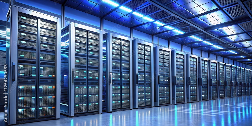 Cloud server rack with rows of servers in a data center, IT infrastructure, computing technology cloud infrastructure data centers servers storage Cloud server rack with rows of servers in a data center, IT infrastructure, computing technology cloud infrastructure data centers servers storage