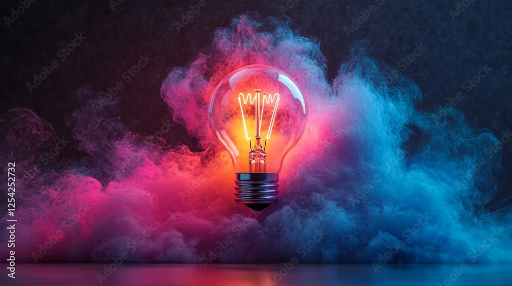 Colorful Paint Explosion from Light Bulb, Symbolizing Creative Energy and Innovation Colorful Paint Explosion from Light Bulb, Symbolizing Creative Energy and Innovation