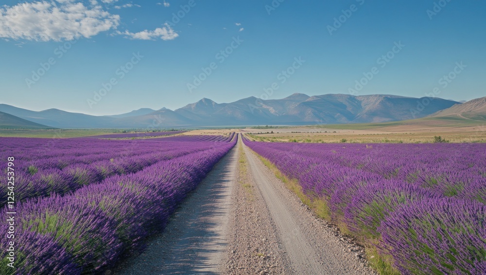 Lavender Fields of Serenity: A Picturesque Mountain View Lavender Fields of Serenity: A Picturesque Mountain View