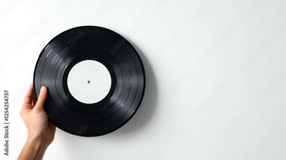 Fototapeta premium Hand Holding Vintage Vinyl Record Against White Background