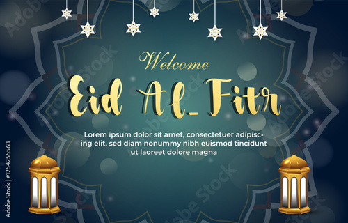 welcome eid al fitr template banner with beautiful islamic ornament and blue background design 53