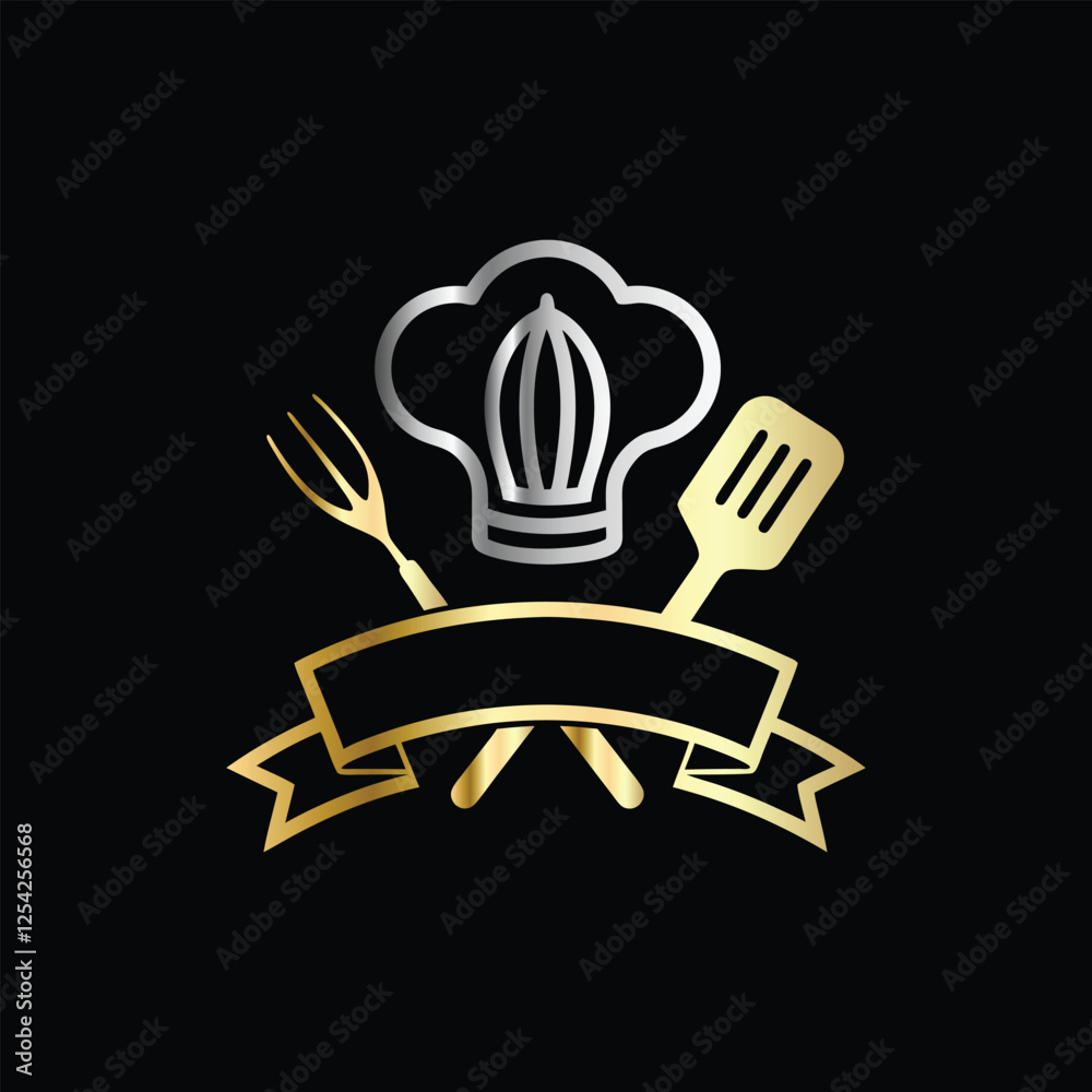 Luxury restaurant emblem with crown, fork and spoon. Vector illustration. Luxury restaurant emblem with crown, fork and spoon. Vector illustration.