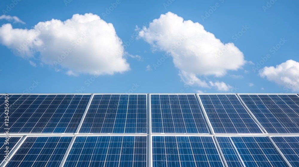 Solar panels under a partly cloudy sky. Possible use Educational resource Solar panels under a partly cloudy sky. Possible use Educational resource