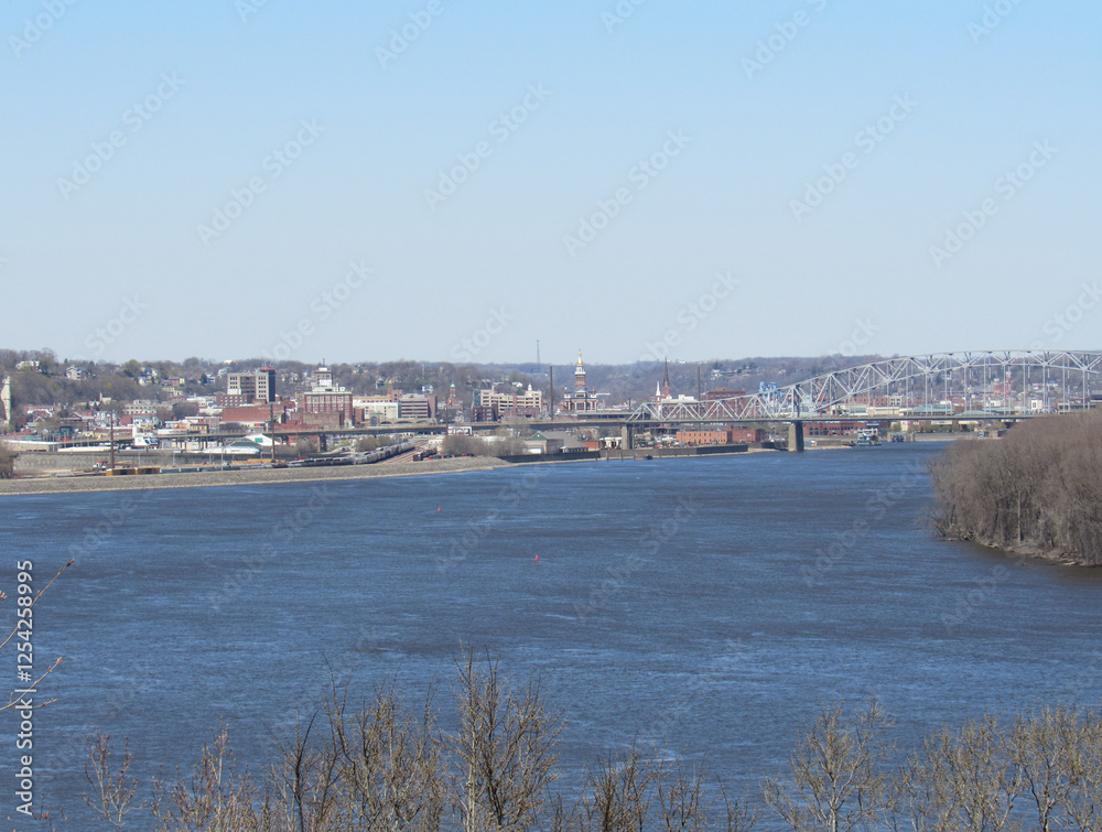 Dubuque, Iowa with the Mississippi River in the foreground Dubuque, Iowa with the Mississippi River in the foreground