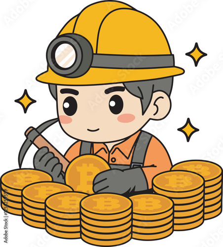 People mining bitcoin cartoon design art 